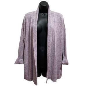 J Jill Wearever Long Line Cardigan Open Front Marled Lavender Sz M Petite